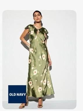 Old Navy Olive Floral Keyhole Maxi Dress